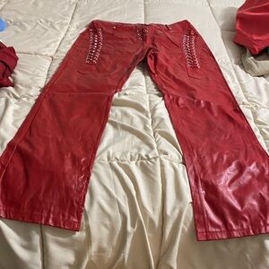 Red Straight Leg Women's Pants